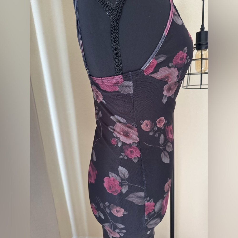 Motel Rocks Black Floral Lace Trim Mini Dress XS Goth Slip Y2K - Picture 5 of 9